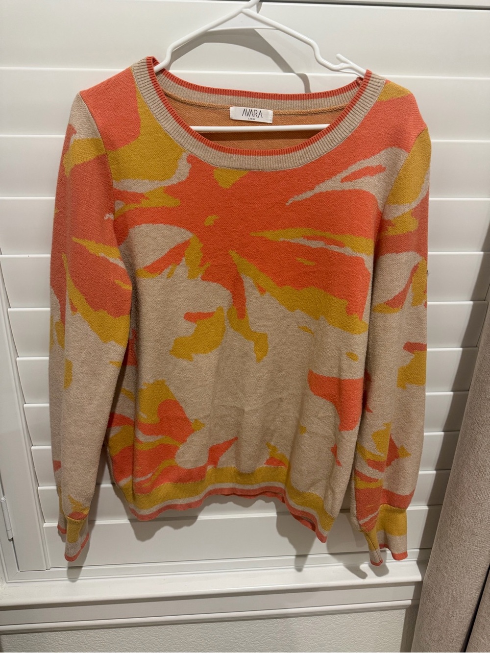 AVARA Coral & Beige Floral Crewneck Sweater